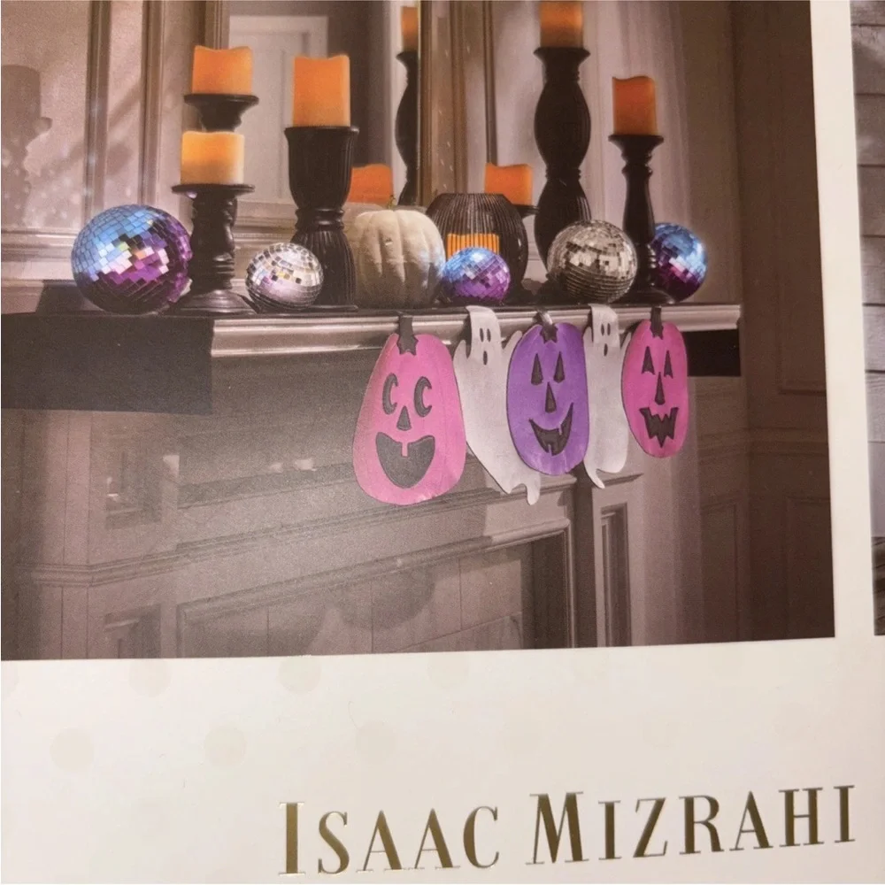 Isaac Mizrahi Halloween Mantel Scarf Jack O Lantern Ghosts Metallic Purple 84